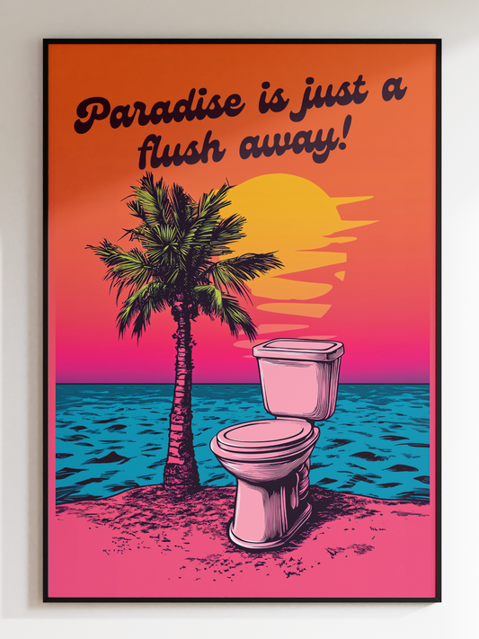 Retro-Wave Toilette am Strand "Paradise is just a flush away!"