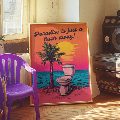 Retro-Wave Toilette am Strand "Paradise is just a flush away!"